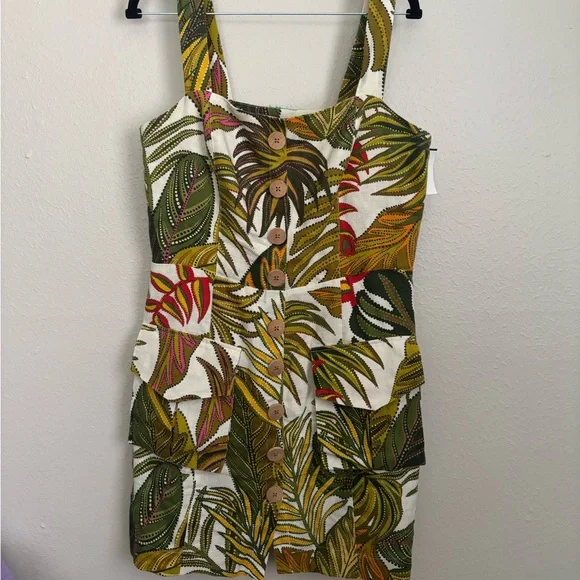 FARM RIO Spotted Leaves utility linen mini dress XL - Picture 2 of 10